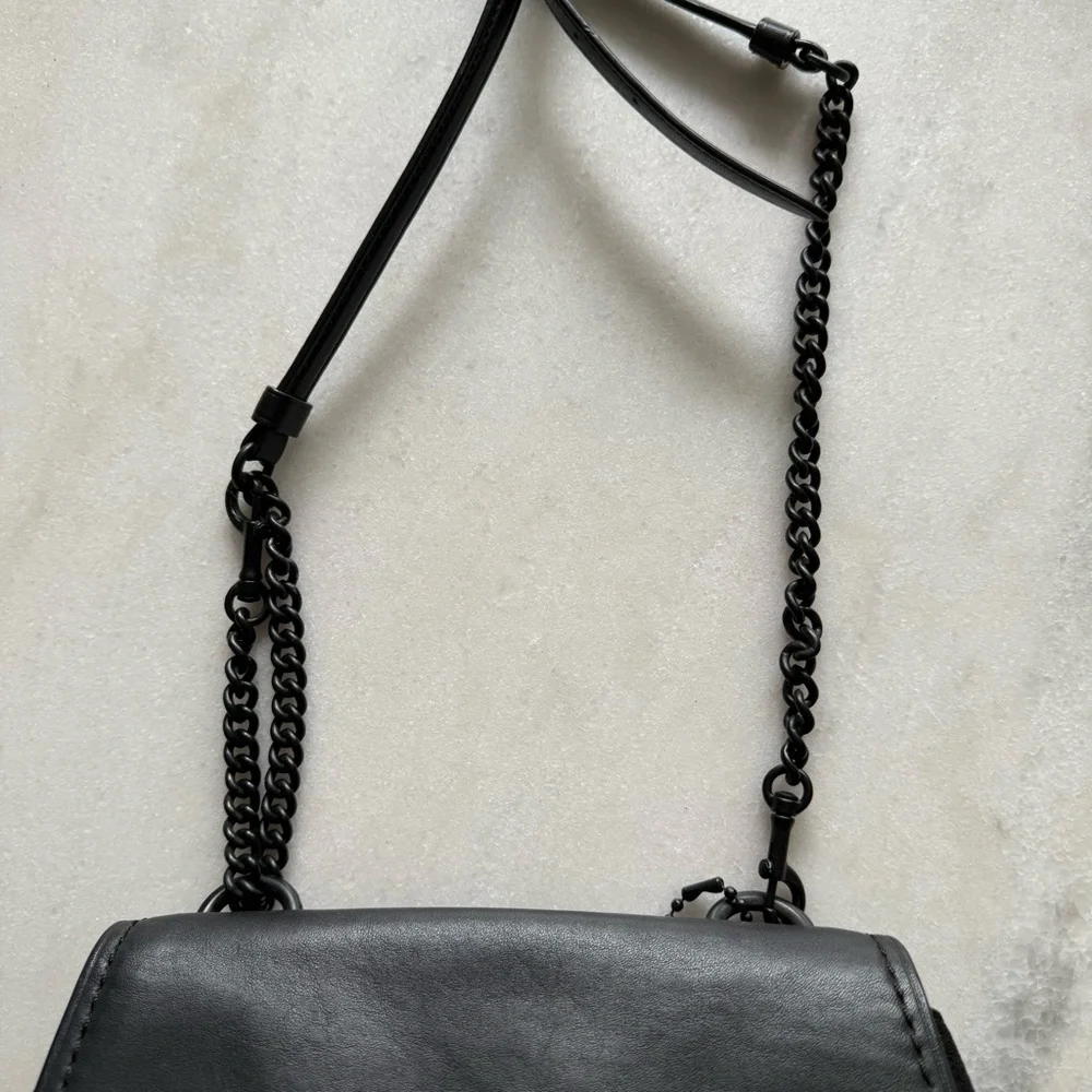 COACH Faye Crossbody Purse Bag All Black Pebbled Leather Flap F1880-F22349 - Picture 14 of 15